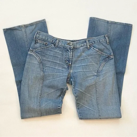 Y2K Just Cavalli Light Blue Denim Jeans FLARE Western Top Stitch Tall Long 29 43 - Picture 1 of 7